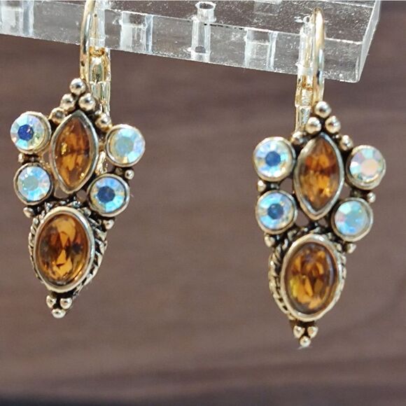 Aurora Borealis Drop Pierced Earrings French Lever Back - Picture 1 of 7